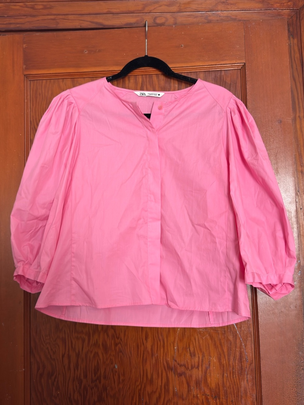 Zara XL Bubblegum Pink Puff-Sleeve Blouse